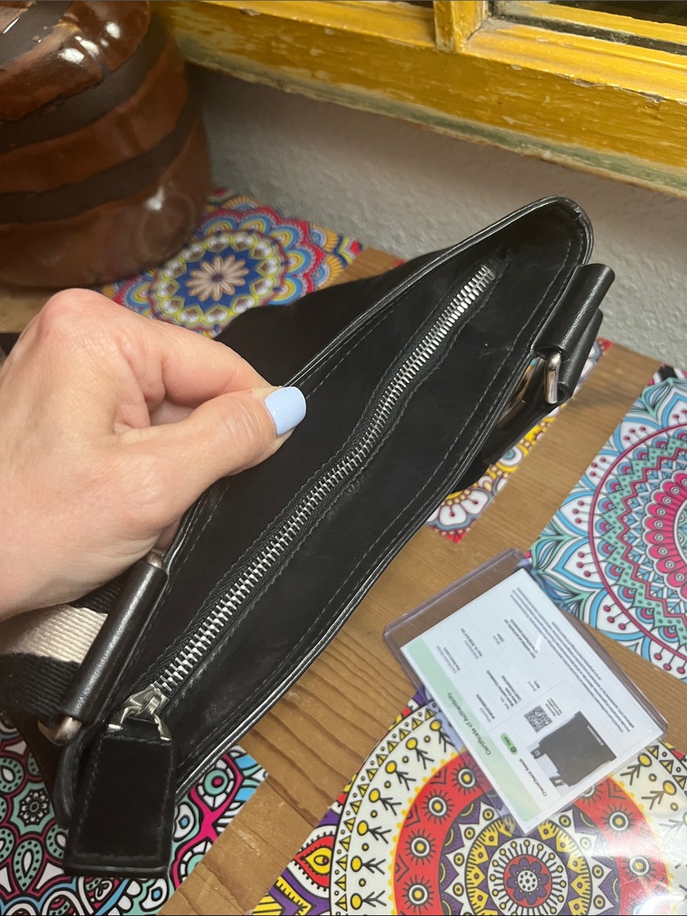 Bally Black Leather Messenger Bag with Cream-Striped Strap - Picture 5 of 12